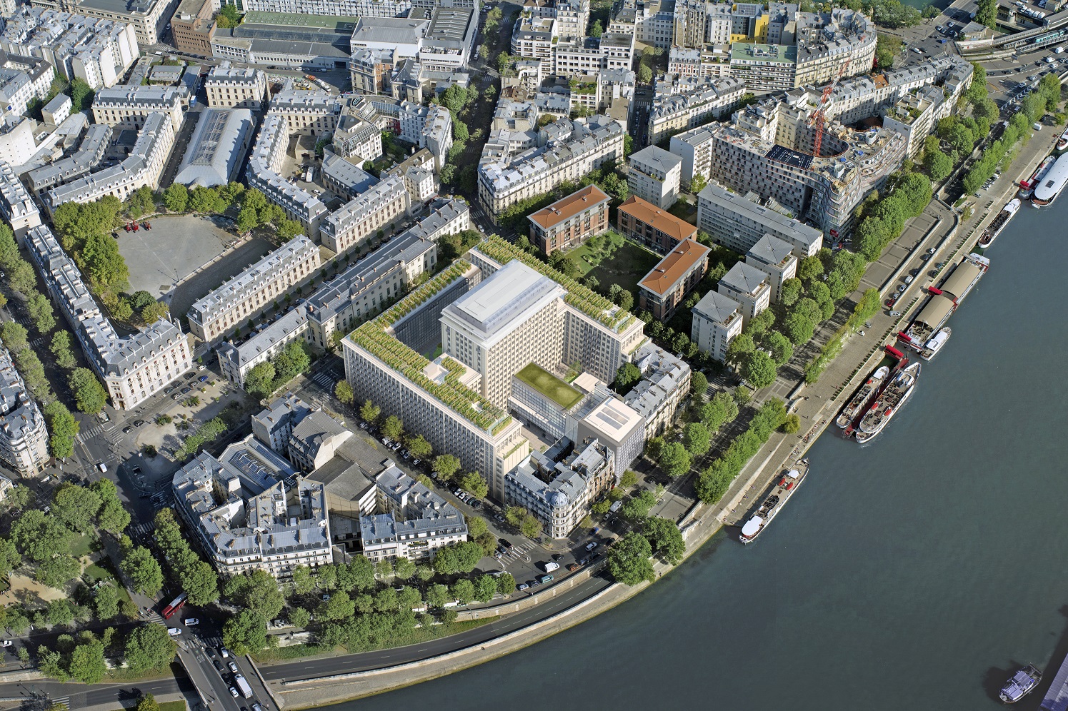 Vue aérienne de Morland Mixité Capitale en bord de Seine